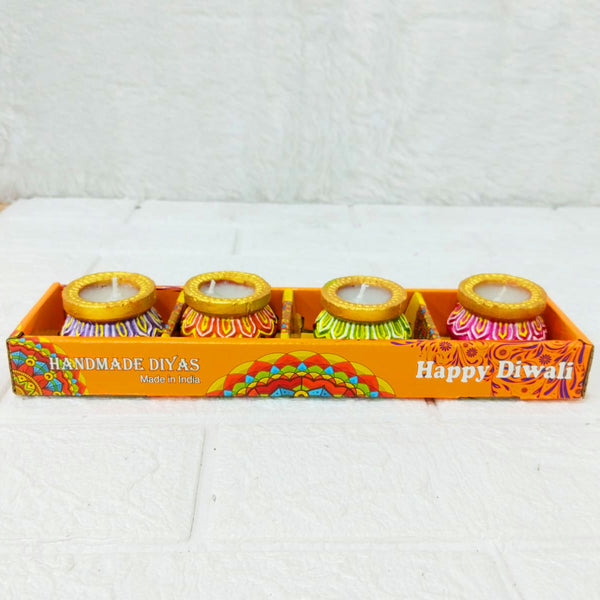 Di0384 Handcrafted Diwali Matka Style Wax Diyas – Multidesign Colorful