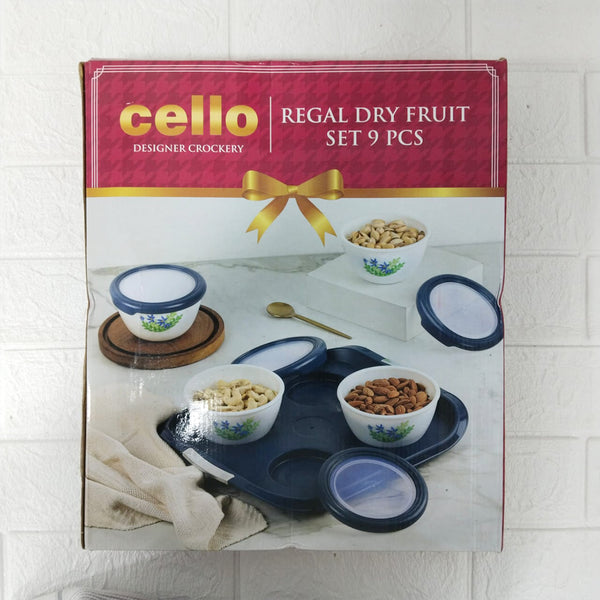 Di0233 Cello Regal Crazy Dots Dry Fruit Set - 9 Pieces (4 Bowls with Lids, 1 Tray)