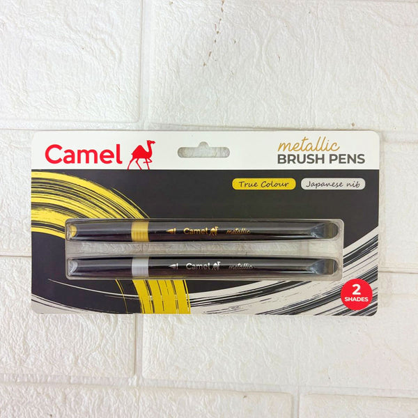 AM6298 Camel Metallic Brush Pens 2 Shades Gold & Silver