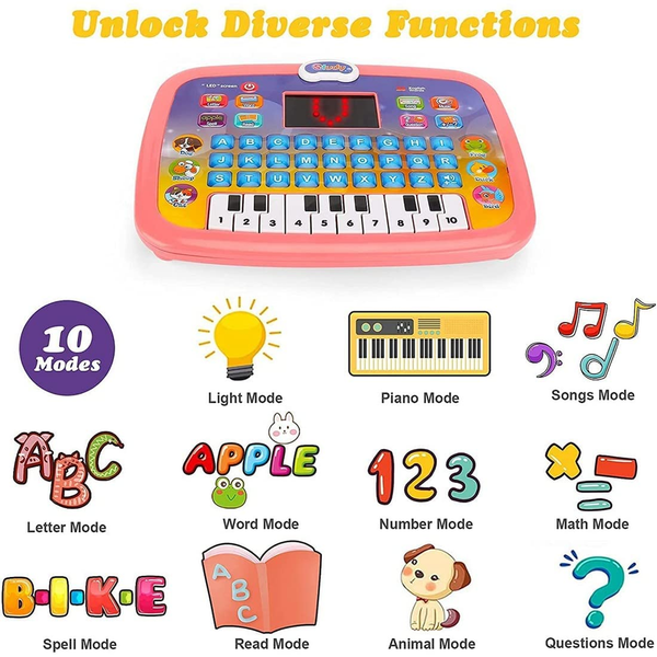 AM0873 Educational Learning Kids Laptop Tablet Computer Plus Piano with led Screen Music Fun Toy Activities for Kids Toddlers