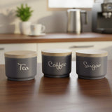 TM0080 Morning Brew 3-Piece Matte Grey Tea, Coffee, and Sugar Container Set