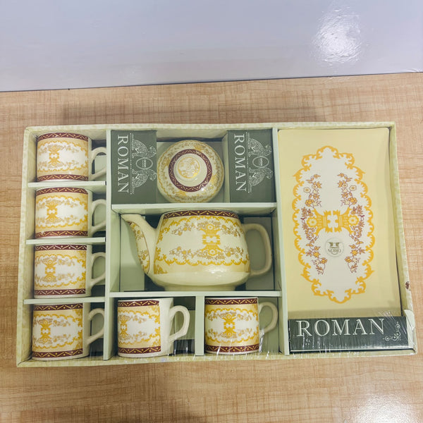 A07851 Roman 8-Piece Glassware Tea Set (1 Kettle, 6 Tea Mugs & 1 Snack Platter)