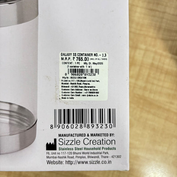 A08001 Sizzle Stainless Steel Galaxy See-Through Storage Container - 13 (1850 ml)
