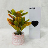 AM6237 Vibrant Croton Plant in Rustic Patterned Pot – Lifelike Decorative Greenery