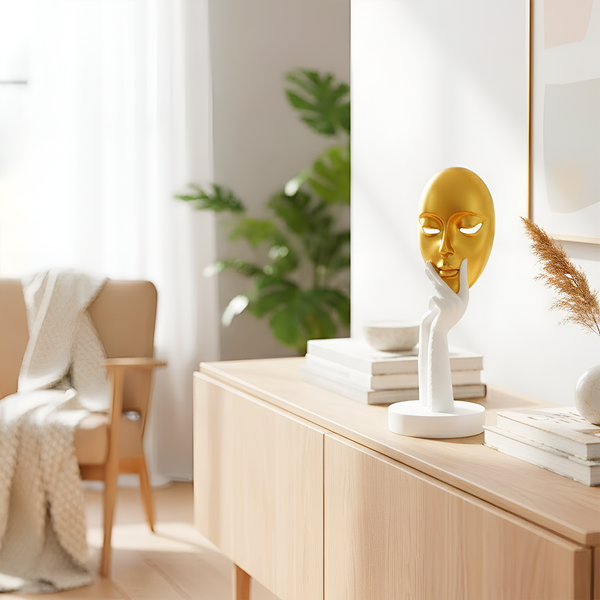 TM0200 Nordic Golden Mask & White Hand Resin Statue – for Home Decor