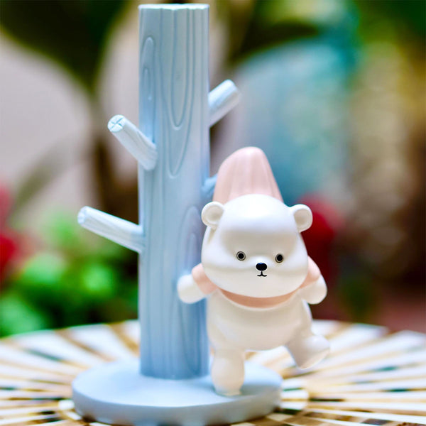 TM0014 Cute White Bear and Tree Trunk Jewelry,Key,Ring Holder Stand