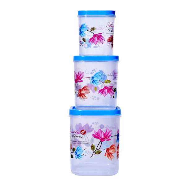 3933 Airtight Flower Printed Kitchen Storage Container - Transparent (Multicolor) Set of 3pcs (6000 x 8000 x 11000 ml)