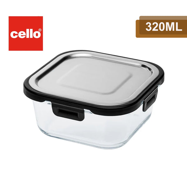 AM2026 Cello Steel-O Fresh Borosilicate Square Container 320ml