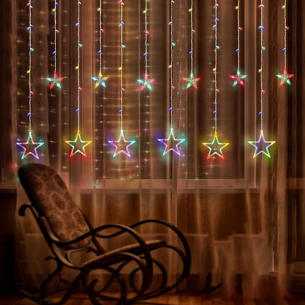 3386 12 Stars LED Curtain String Lights with 8 Flashing Modes (Multicolor)