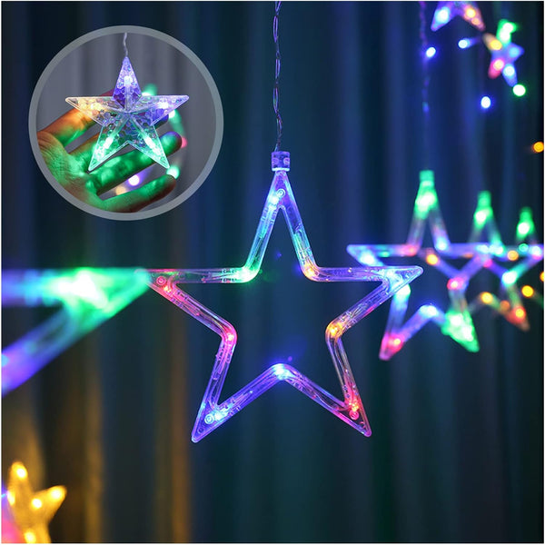 3386 12 Stars LED Curtain String Lights with 8 Flashing Modes (Multicolor)