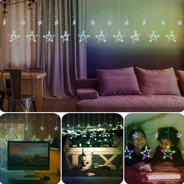 3386 12 Stars LED Curtain String Lights with 8 Flashing Modes (Multicolor)