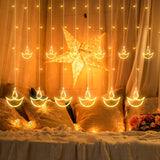 3389 12 Diyas Window Curtain LED Lights with 8 Flashing Modes Decoration (Warm White)