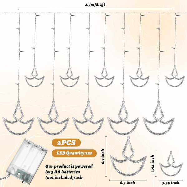 3389 12 Diyas Window Curtain LED Lights with 8 Flashing Modes Decoration (Warm White)