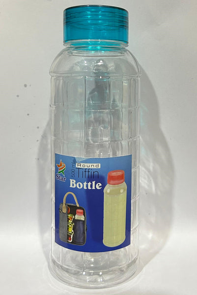 3425 Round Bottle 500 ml small BPA Free Clear Plastic Water Bottle for Home, Fridge, Office, Gym, Yoga, School, Travel (Transparent & Blue Cap)