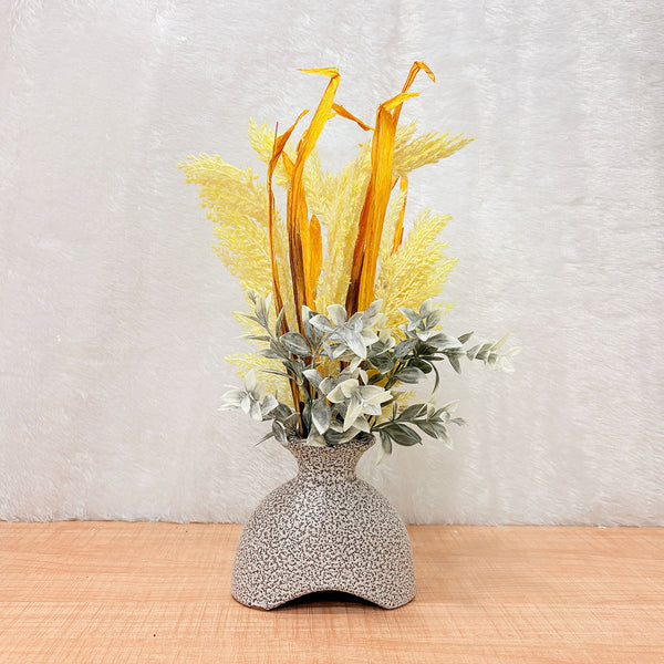 TM0034 Set of 1 Decorative Dried & Faux Grass Flower Arrangement in Speckled Vases