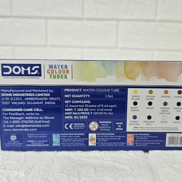 AM6089 Doms Water Colour Tubes 12 Shades
