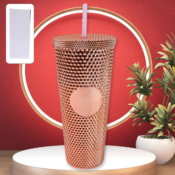 14083 Studded Cup Tumbler Straw Lid - Plastic Double Walled Cold Cup for iced Coffee