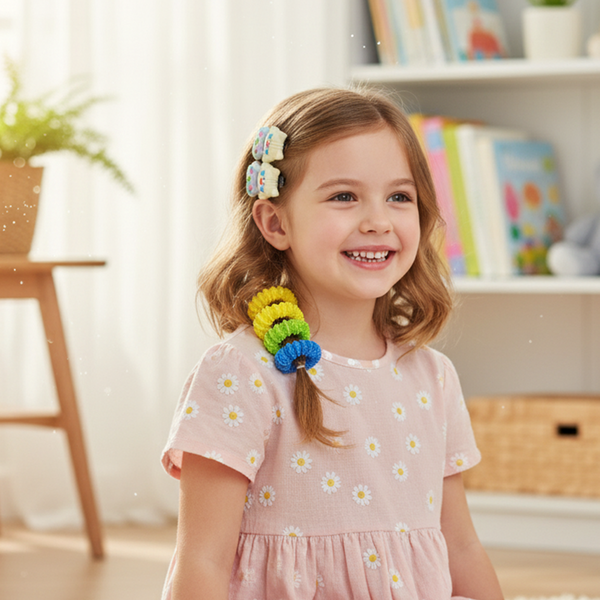 AM6375 Mix Colorful Fuzzy Hair Elastics and Cartoon Animal Hair Clip Set for Girls