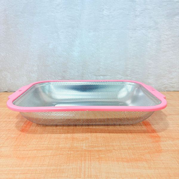TM0002 Stainless Steel Perforated Strainer Basket with Pink Plastic Rim - Big