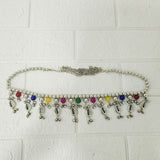 Di0046 Oxidized Silver Dangler Kamarbandh with Colorful Beads and Cowrie Shells (Multidesign)