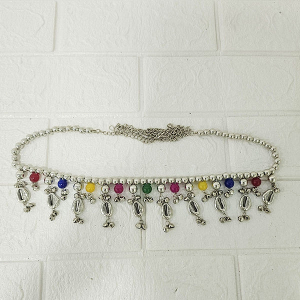 Di0046 Oxidized Silver Dangler Kamarbandh with Colorful Beads and Cowrie Shells (Multidesign)