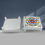 2563 1 Pc Meenakari Wooden Chowki & Bajot Set: For Home & Office Puja (Multicolor)