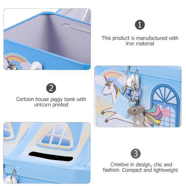 AM5906 Unicorn Hut Shape Piggy Bank for Kids (Multicolor) - Lock and Two Keys