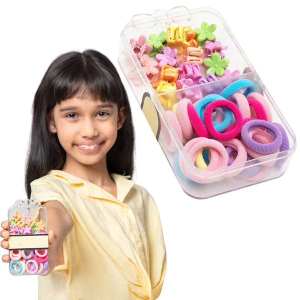 AM6379 Small Colorful Kids Hair Accessories Set - Hair Ties & Clips in a Box