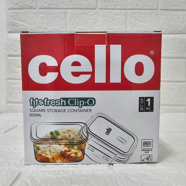 Di0006 Cello Fit & Fresh Clip-O Square Glass Storage Container - 800ml