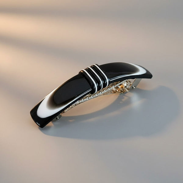 AM6393 Black and White Marbled Resin Barrette Hair Clip - 1pc