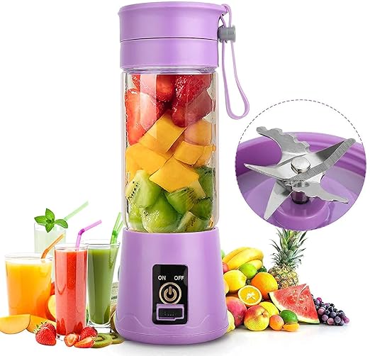 AM6822 Portable 2 USB Electric Juicer – 6-Blades Protein Shaker Blender Cup (380 ML)