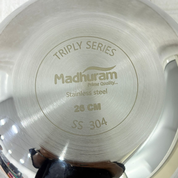 AM2958 Madhuram Prime Quality Triply Stainless Steel Kadai WithOut Handle (26 cm)