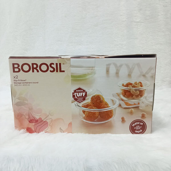 AM6186 Borosil Klip n Store Round Glass Container Set of 2pc (240ml+400ml)