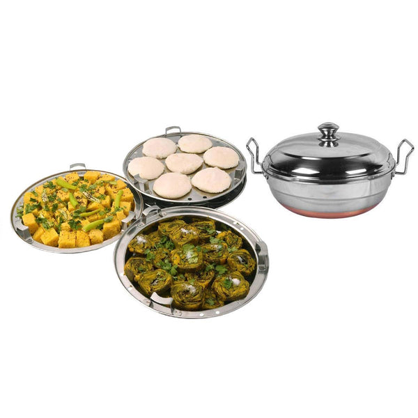 3833 3 in 1 Stainless Steel Copper Induction Kadai ( 2 Idli Plate, 2 Dhokla Plate, 1 Steam Plate )