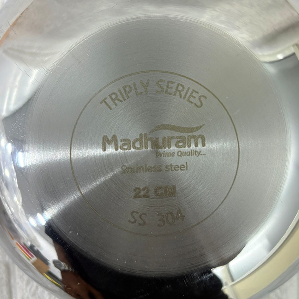 AM2956 Madhuram Prime Quality Triply Stainless Steel Kadai WithOut Handle (22 cm)