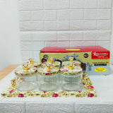 Di0167 Rishabh Super Antique Deluxe Multipurpose 6-Piece Container Set with Tray – Heavy Acrylic Jars with Floral Design & Diamond Knob Lids