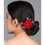 AM1111  Red Rose & White baby Flower Hair Clip For Women