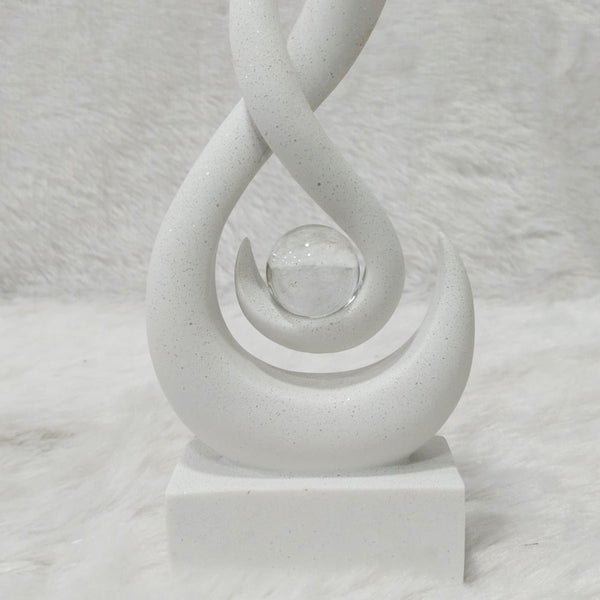 AM6248 White Abstract Flame Sculpture with Clear Crystal Sphere