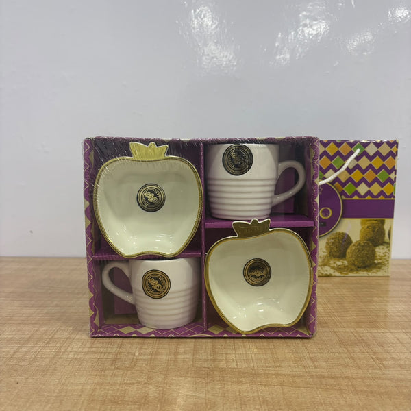 A07837 Alto Art & Craft Ceramic Tea & Coffee Cups and Apple-Shaped Dessert Bowls Gift Set (4 Pcs)