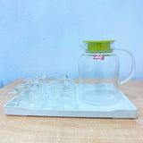 AM5991 Classic Transparent Glass Water Jug with 4 Cups & Tray – Elegant Drinkware Set