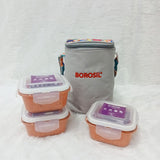 AM6190 Borosil Kube Pink Glass Lunch Box, Square x 3 (Tall), Set of 3, 320ml