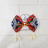 Di0040 Navratri MIx Design Embroidered Bow Hair Clip with Mirror Work & Hanging Shell Beads