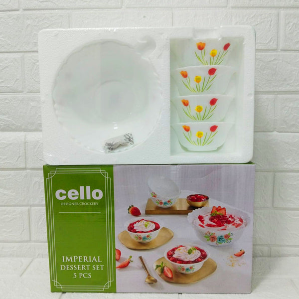 Di0211 Cello Dessert Set - 5-Piece Bowls - 1 Serving Bowl with 4 Dessert Bowls