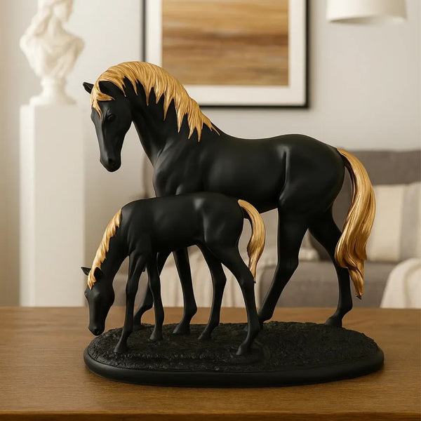 AM5369 Premium Imported White Horse and Baby with Golden Hair Showpiece
