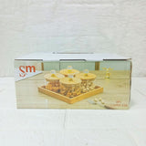 AM3723 Glass Container Jar Bowl With Wooden Deer Lids And Tray 4+1Pcs