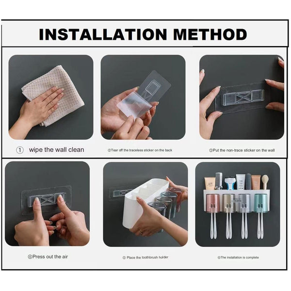 AM6481 3 Glass Toothbrush Holder with Dual Cups and Organizer