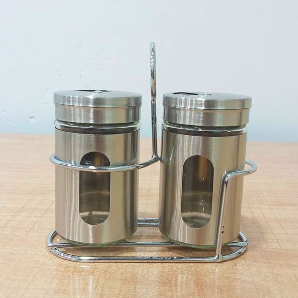 AM5980 Salt & Pepper Sprinkler with Stainless Steel Lid and Rack - Set of 2