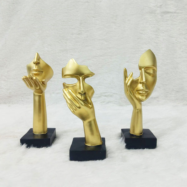 AM6228 Golden Thinker Abstract Face Sculptures (No.1) – Set of 3pcs