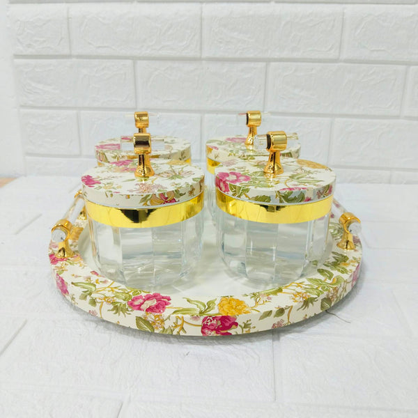 Di0155 Rishabh Super Evoque DLX Multipurpose Container Set of 4 with Tray – Heavy Acrylic 360° Rotating Candy Storage
