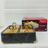 Di0185 Rishabh Velar Vintage 4 Multipurpose Container Set – Premium Marble Finish Base with Golden Lid & Ring Handle